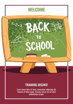 Back to school poster template. Cute banner with school chalkboard with Stock Illustration