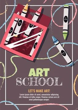 Back to School Poster Template. Kids Art Class with Wax Crayons in Flat Style Stock Illustration
