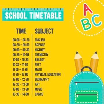 Back to school poster template, School time table Stock Illustration