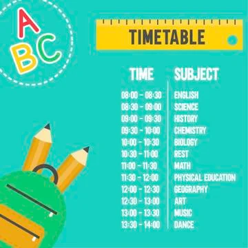 Back to school poster template, School time table Stock Illustration