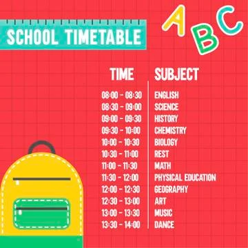 Back to school poster template, School time table Stock Illustration