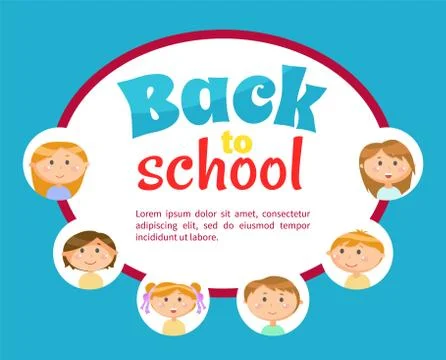 Back to School Poster with Text and Pupils Circle Stock Illustration