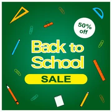 Back to school poster. Trendy school design with school supplies. イラスト素材