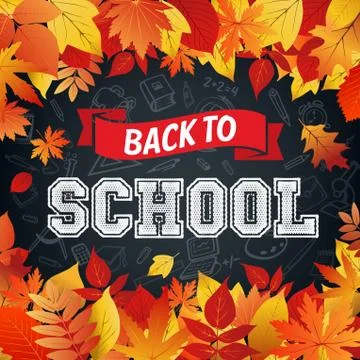 Back to School poster of vector leaf fall Stock Illustration