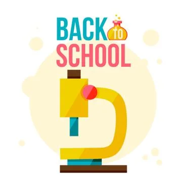 Back to school poster with yellow microscope Stock Illustration