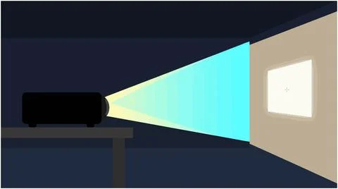 Back to School Projector displaying a bright light beam on a blank wall in .. Stock Illustration
