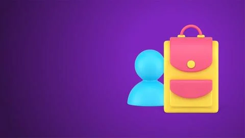 Back to school pupil person with backpack college university studying 3d icon Stock Illustration