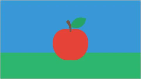 Back to School Red apple fruit illustration on grass field landscape with l.. Ilustración de archivo
