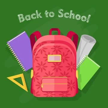Back to School. Red Backpack with Flower Print Stock Illustration