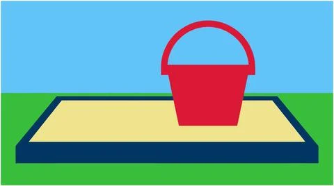 Back to School Red bucket in a sandpit concept illustration with childhood,.. Stock Illustration