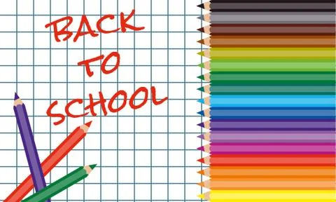 Back to school, red text in exercise book Illustrazione stock