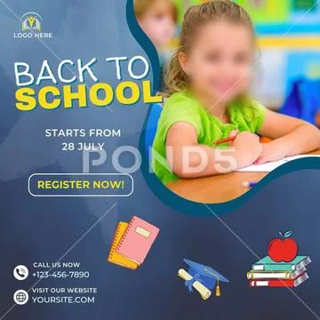 Back to school registration starts in july with happy child Modello PSD