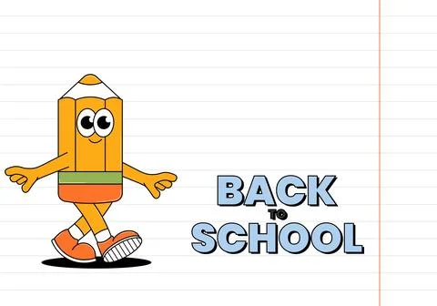 Back school retro banner. Back to school. Education concept. Funny walking .. Stock Illustration