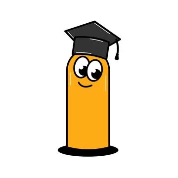 Back to school retro character. Funny worm with face in a graduation cap. F.. Stock Illustration