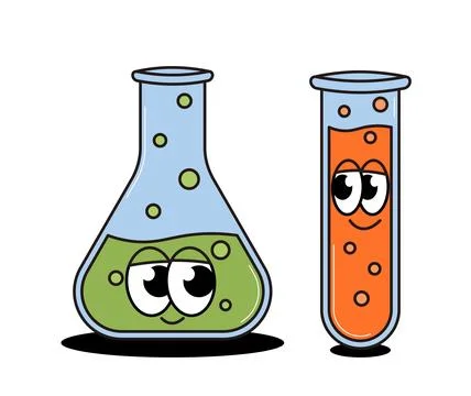 Back to school retro contemporary vector art. Two test tubes with cute face.. Stock Illustration