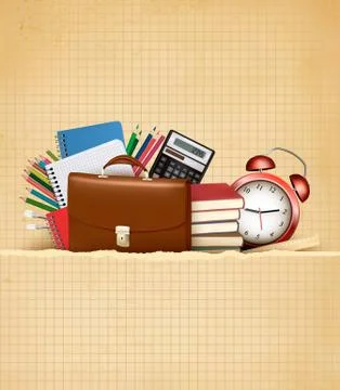 Back to school. retro education background with school supplies and old paper Stock Illustration