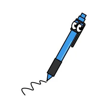 Back to school retro funky character. Blue pen with a funny face. Groovy el.. Stock Illustration