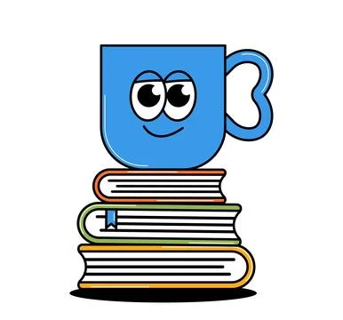 Back to school retro funky character. Groovy mug with a cute face on a stac.. Stock Illustration