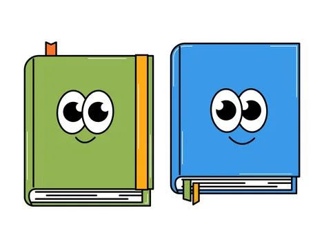 Back to school retro funky characters. Books or textbooks with cute cheerfu.. Illustrazione stock