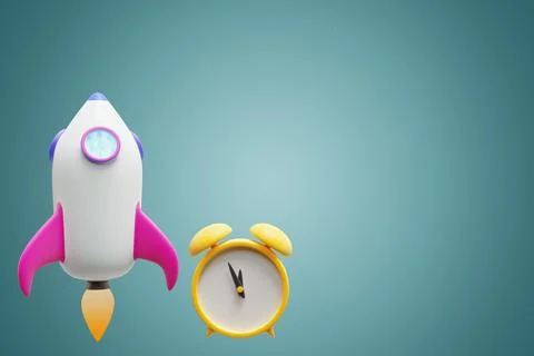 Back to school. Rocket and alarm clock. Illustrazione stock