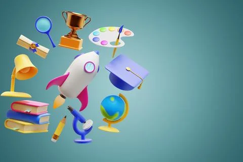 Back to school. Rocket and education learning elements. Stock Illustration