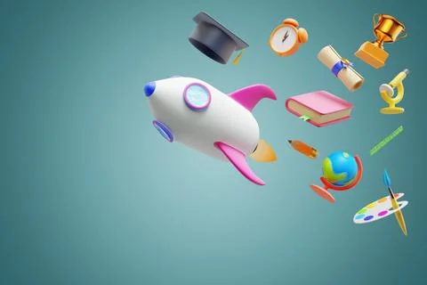 Back to school. Rocket launch, education icons collection. Illustrazione stock