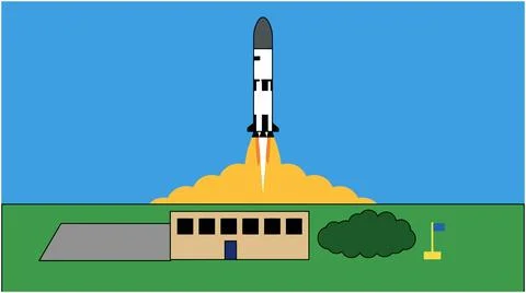 Back to School Rocket launch from industrial facility base with facility bu.. Stock Illustration