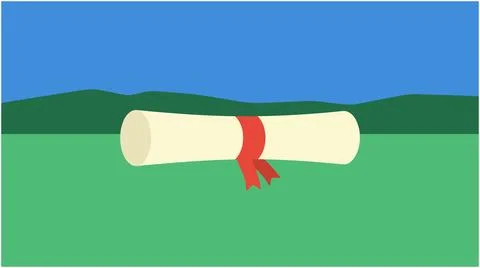 Back to School Rolled scroll paper document tied with a red ribbon graphic .. Stock Illustration