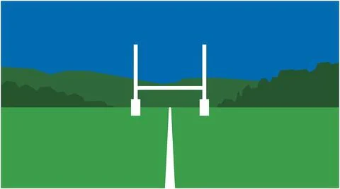 Back to School Rugby goal post on an empty grassy playing field with compet.. 库存插图