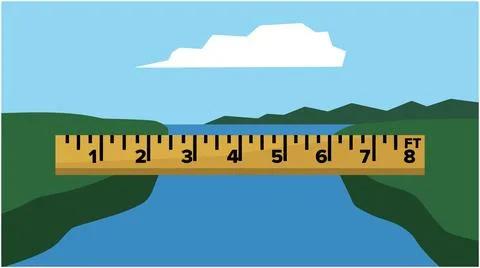 Back to School Ruler measurement of a river landscape with cloud measuremen.. Stock Illustration