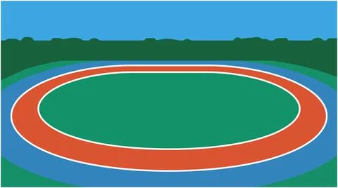 Back to School Running track with green field and blue sky athletics compet.. Stock Illustration