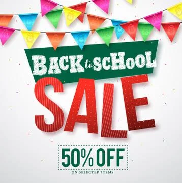Back to school sale vector design with colorful streamers Stock Illustration