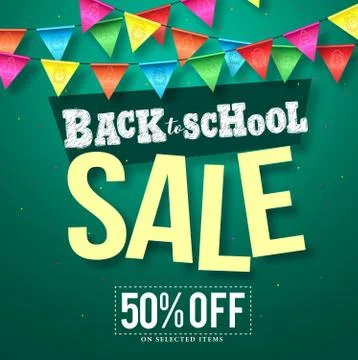 Back to school sale vector design with colorful streamers hanging Stock Illustration