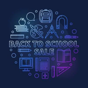Back to School Sale vector round colorful linear illustration Stock Illustration