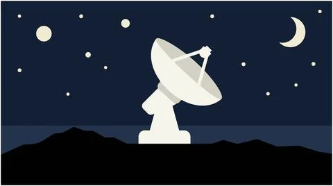 Back to School Satellite dish observatory under a night sky with moon and s.. Illustration