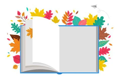 Back to school scene with big book and autumn, fall leaves. College, school and Stock Illustration