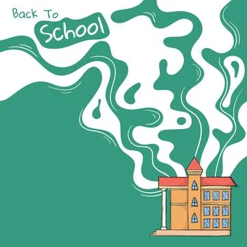 Back to school. school building vector illustration design with flat smoke .. Ilustración de archivo