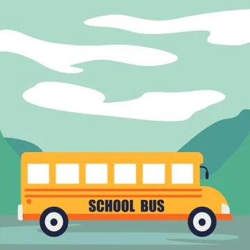 Back to school at school bus concept background. Cartoon illustration of back to Stock Illustration