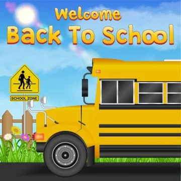 Back to school with school bus on the road Stock Illustration