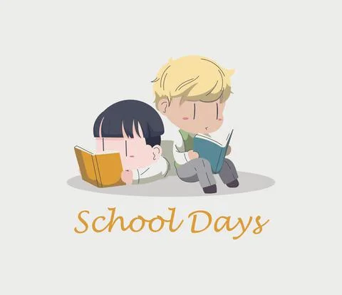 Back to school. School days. Two boys are reading books. Friends study togeth Stock Illustration
