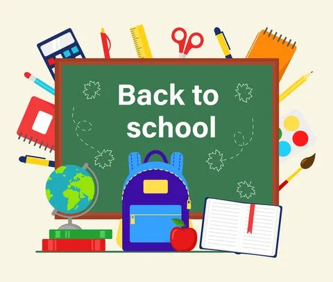 Back to school with school items. Banner design. Stock Illustration