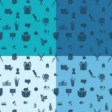 Back to School School Seamless Pattern. Four Background in Different Color... Foto stock