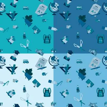 Back to School School Seamless Pattern. Four Background in Different Color... 스톡 사진