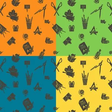 Back to School School Seamless Pattern. Four Background in Different Color... Foto stock