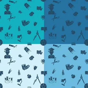 Back to School School Seamless Pattern. Four Background in Different Color... Foto stock