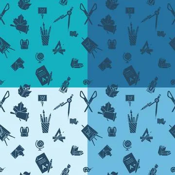 Back to School School Seamless Pattern. Four Background in Different Color... Stock Photos