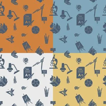 Back to School School Seamless Pattern. Four Background in Different Color... Foto stock