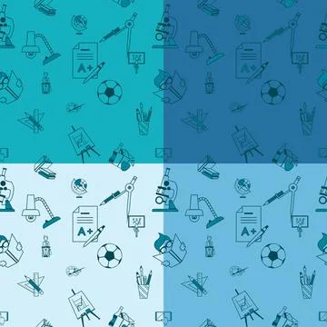 Back to School School Seamless Pattern. Four Background in Different Color... Foto stock