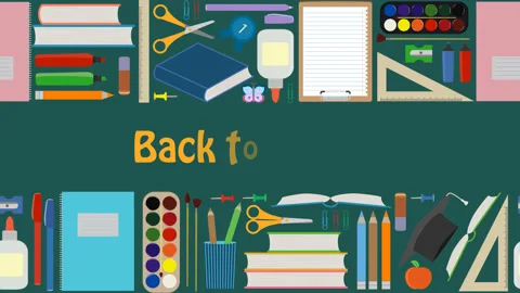 Back to school. School supplies. Text Sale. Study2 2 Alfa channel loop Stock Footage 130799765