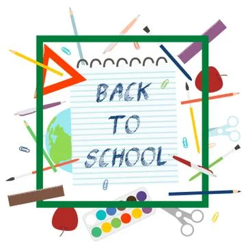 Back to School with school supplies. Vector illustration. Illustrazione stock